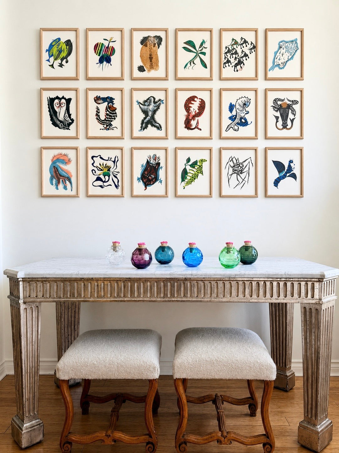 Jean Lurçat “Géographie Animale” lithograph suite by Housebound Interiors, featuring detailed animal and geographic illustrations from 1948.