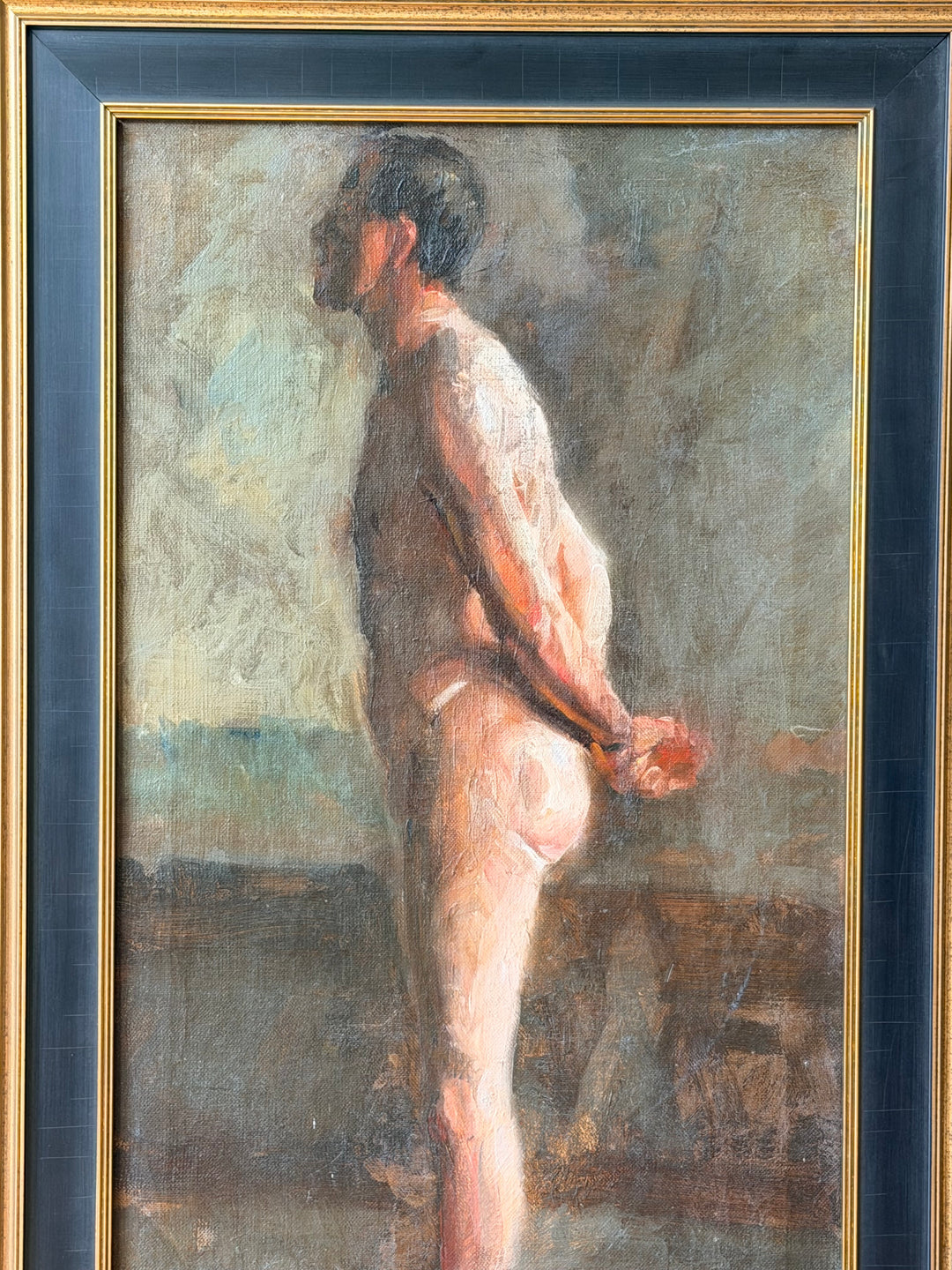 Antique Academic Male Nude Study, Oil on Canvas - Early 20th Century