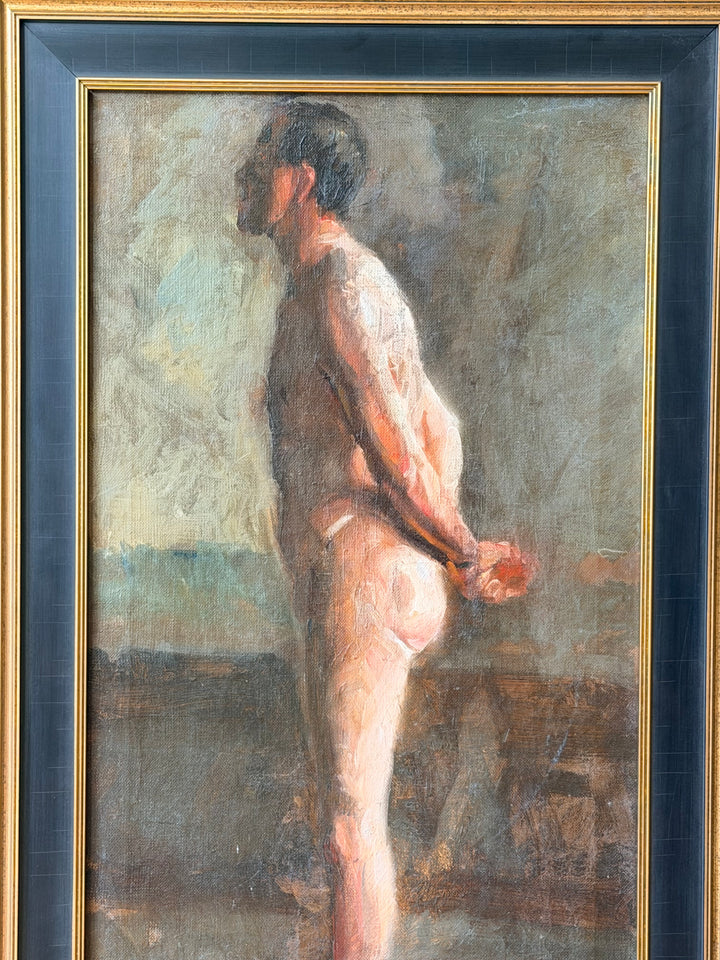 Antique Academic Male Nude Study, Oil on Canvas - Early 20th Century