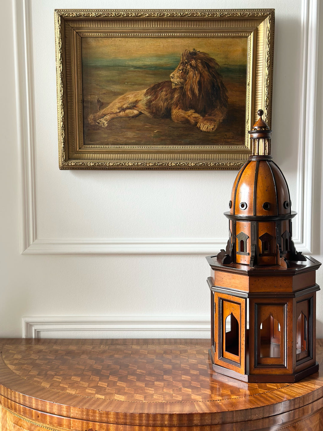 English Oil Study of a Reclining Lion — 19th Century