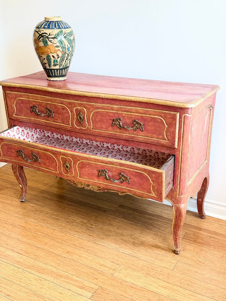 19th Century Italian Painted and Gilt Commode with Dog-Form Handles
