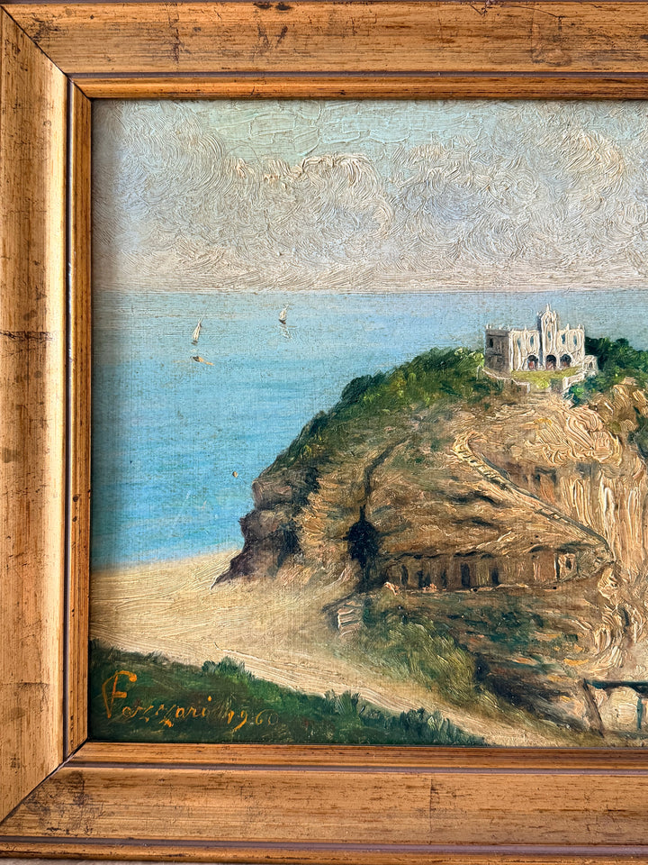 Antique Italian Coastal Villa Landscape Painting