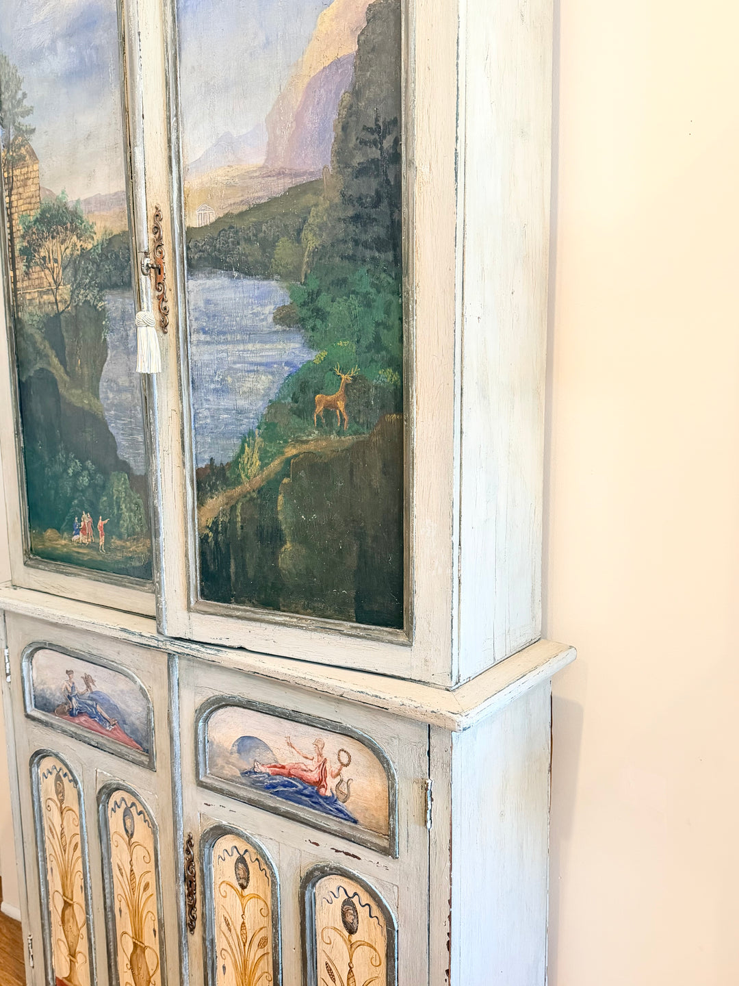 Early 20th Century Italian Hand-Painted Landscape Cabinet