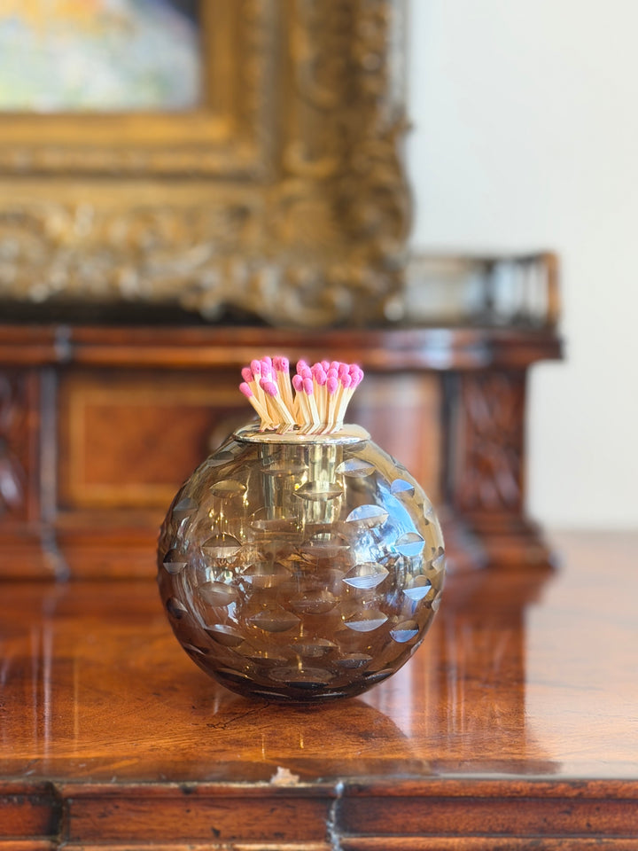 Glass Match Striker with Silver Collar - Smoked Amber