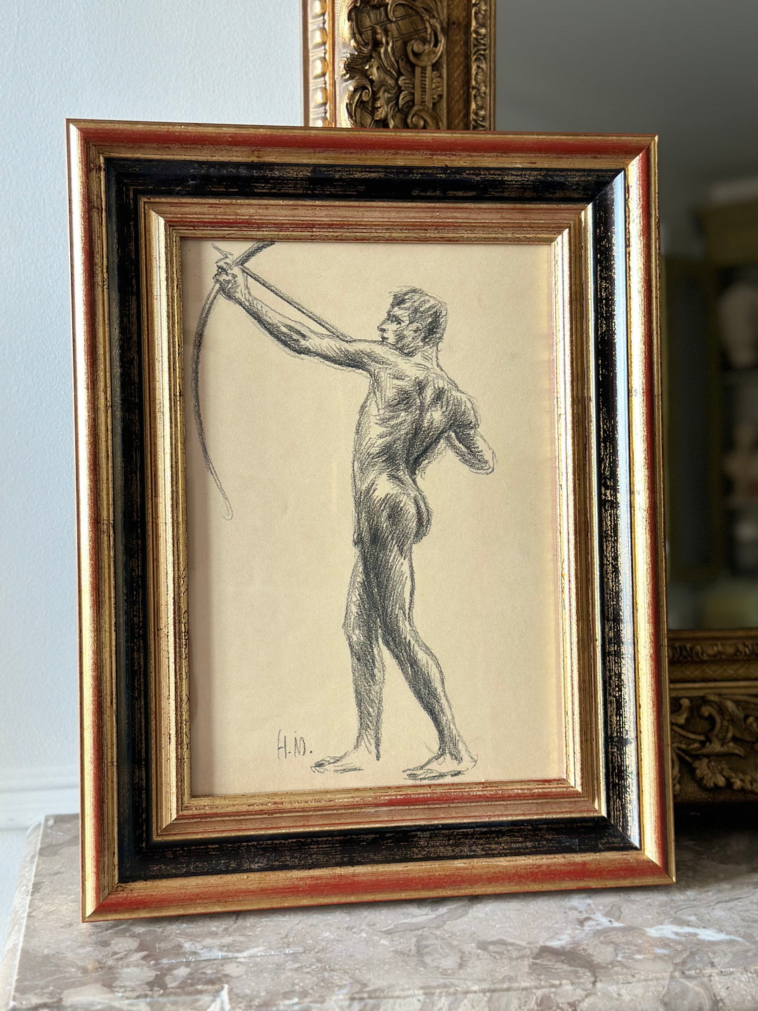 19th Century Charcoal Archery Study