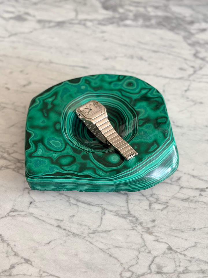 Sculptural Solid Malachite Catchall