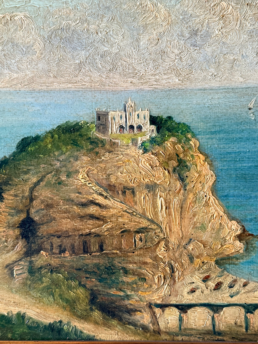 Antique Italian Coastal Villa Landscape Painting
