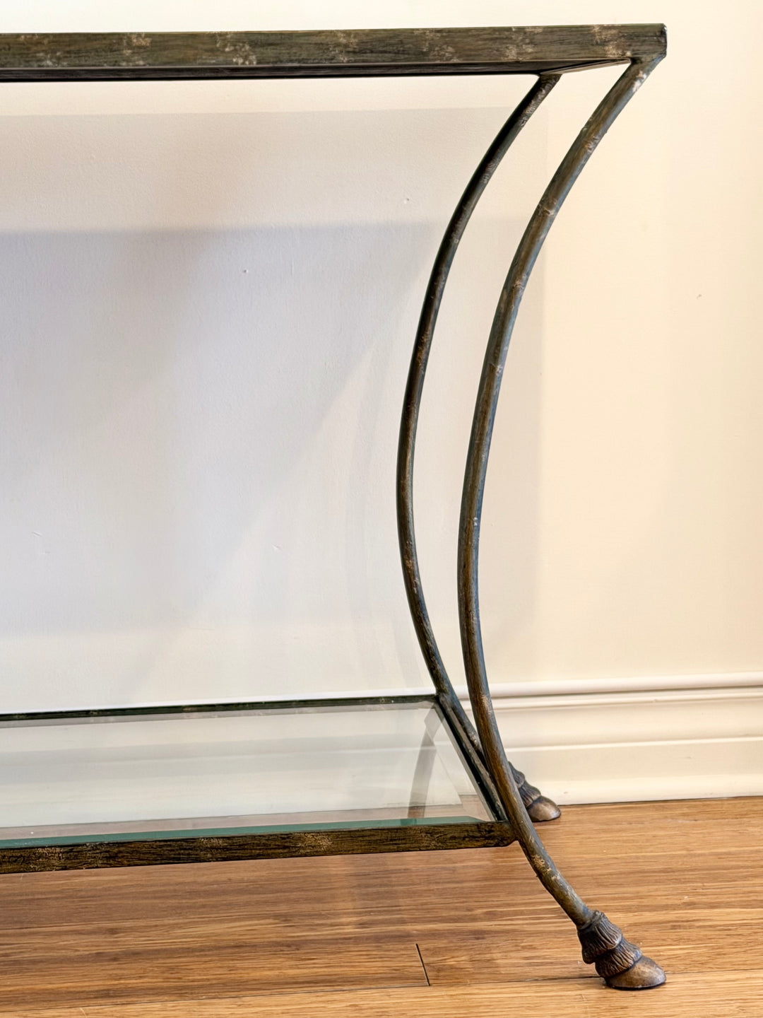Italian Brass and Mirrored Console Table with Hoof Feet, 1970s