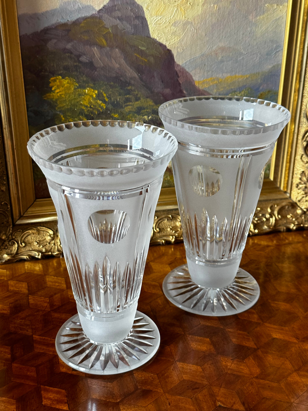 1930’s Art Deco Crystal Vase Pair