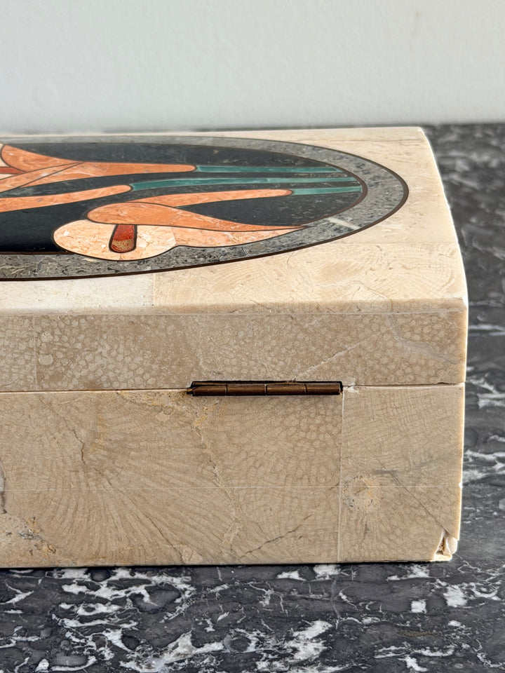 Tessellated Stone Box with Floral Pietra Dura Inlay