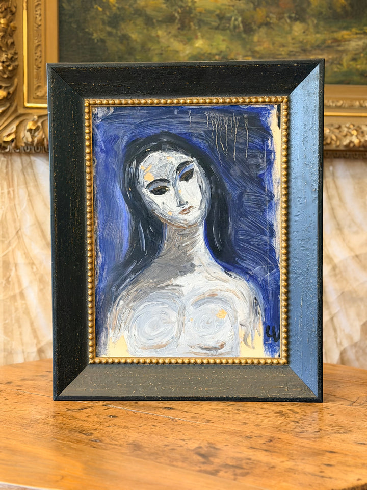 The Cobalt Muse — Expressionist Female Portrait - 1970s
