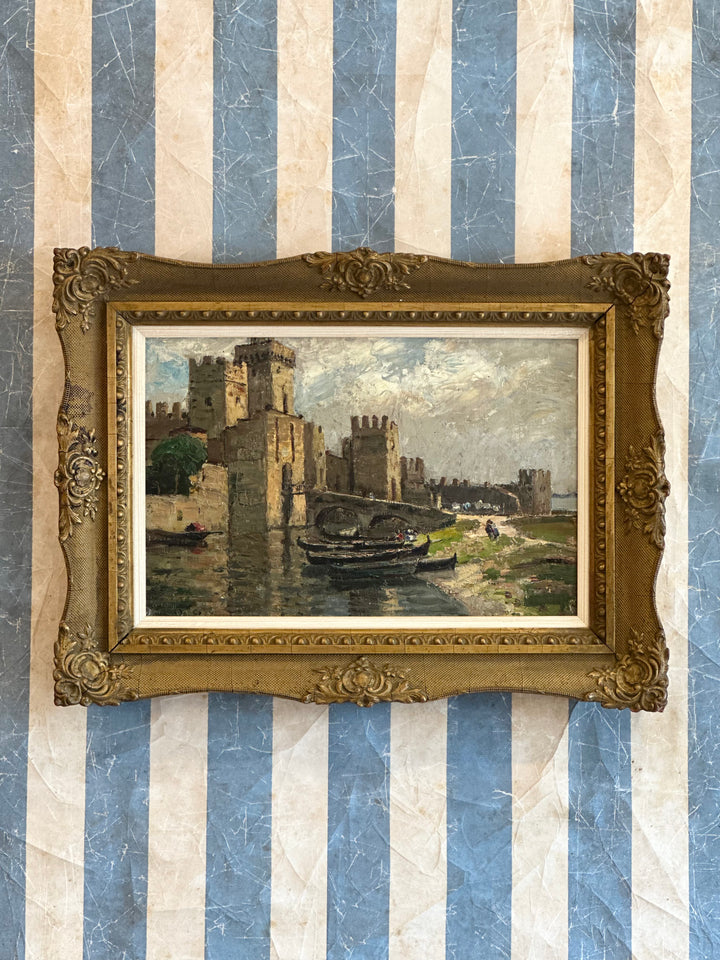 Impressionist Oil of Scaligero Castle, Italy - 20th Century