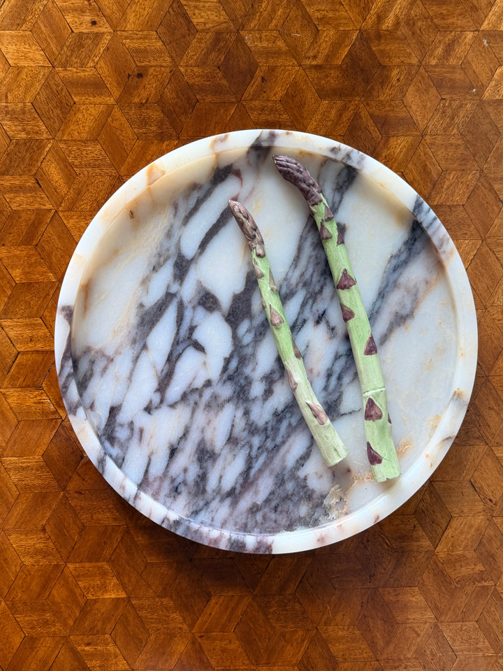 Italian marble catchall by Housebound Interiors, featuring a sleek rectangular design with natural marble veining.