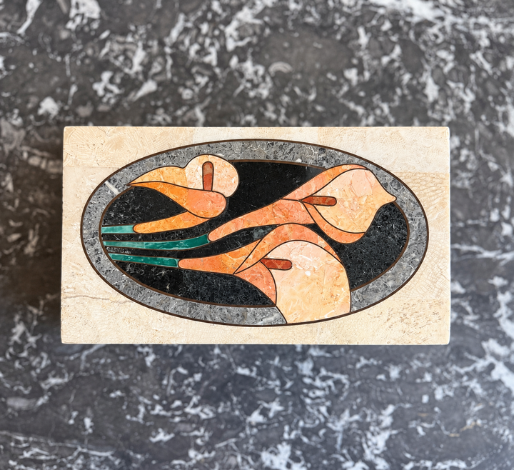 Tessellated Stone Box with Floral Pietra Dura Inlay