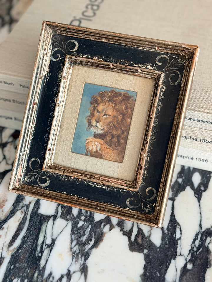 19th century English lion painting by Housebound Interiors, showing a detailed and regal lion portrait on canvas.