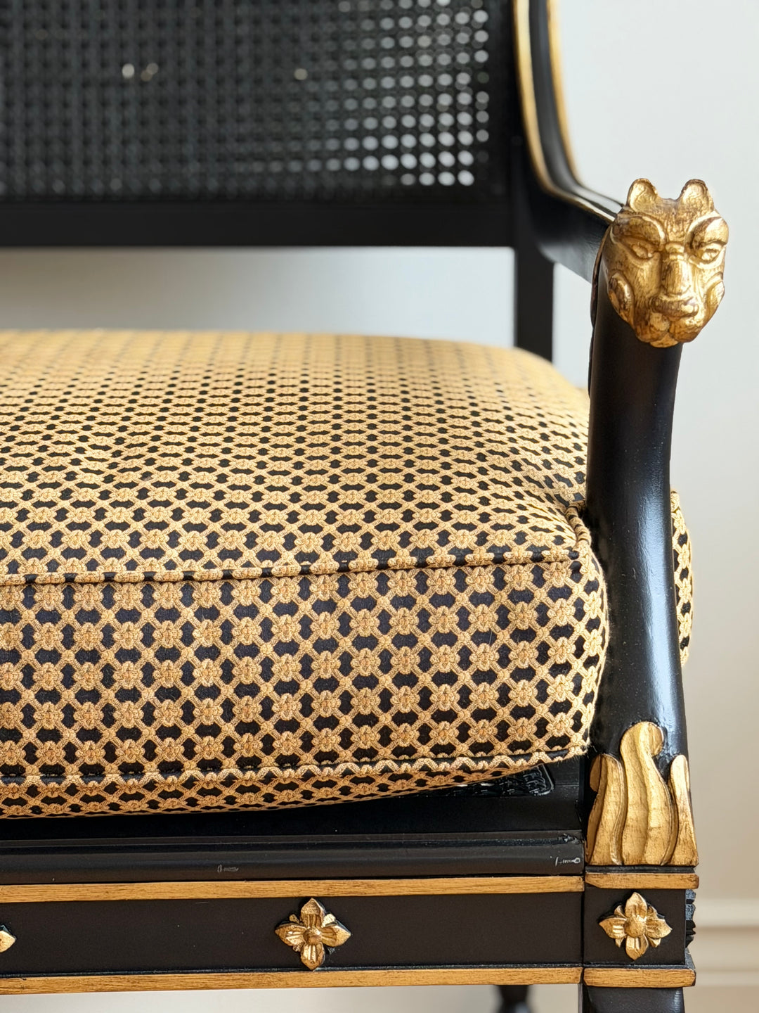 Neoclassical Ebonized &amp; Gilt Armchairs with Hoof Feet - PAIR