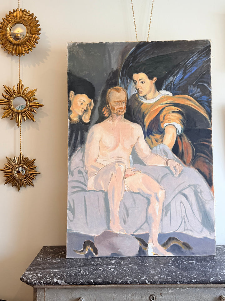 Late 20th Century Figurative Oil Painting on Canvas, Classical Interior Scene