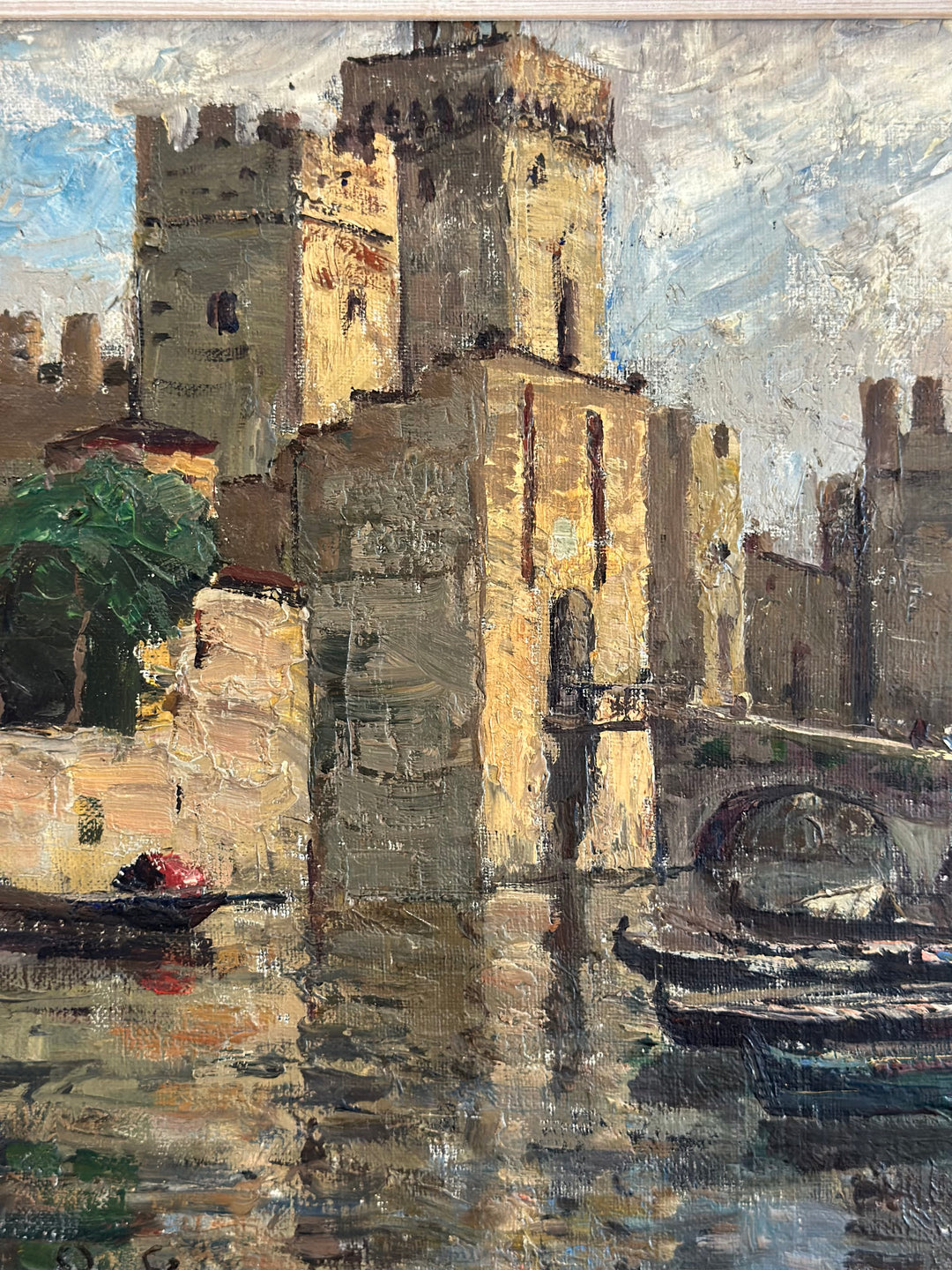 Impressionist Oil of Scaligero Castle, Italy - 20th Century
