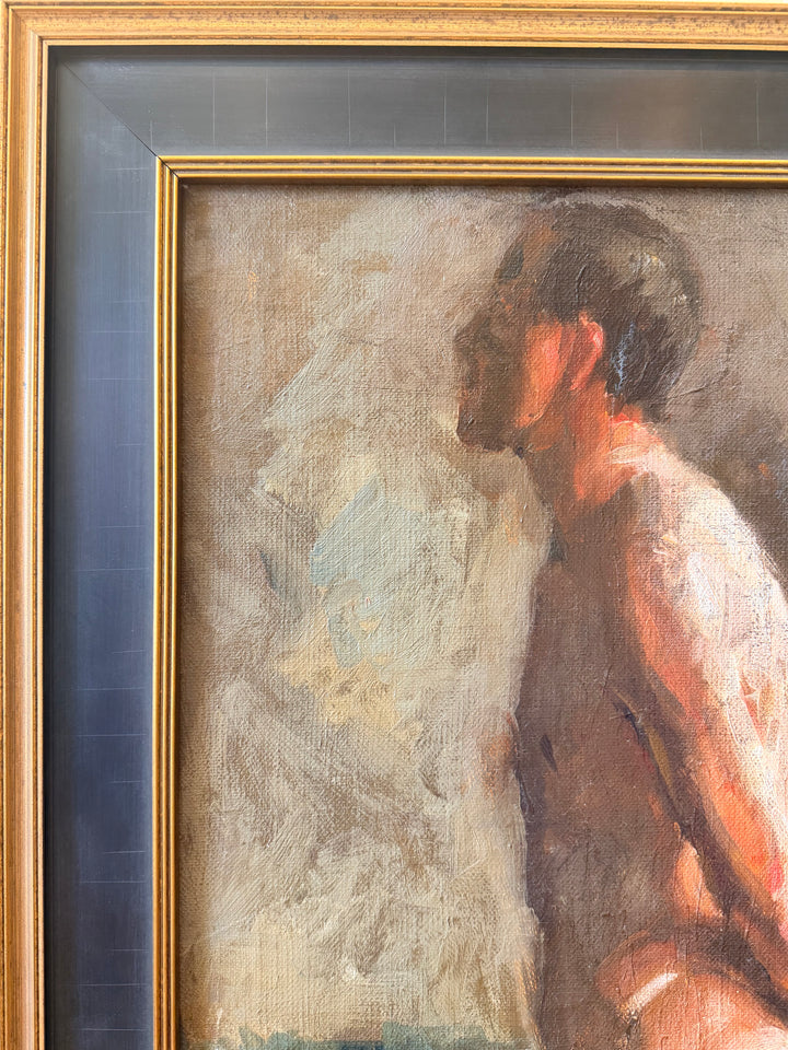 Antique Academic Male Nude Study, Oil on Canvas - Early 20th Century
