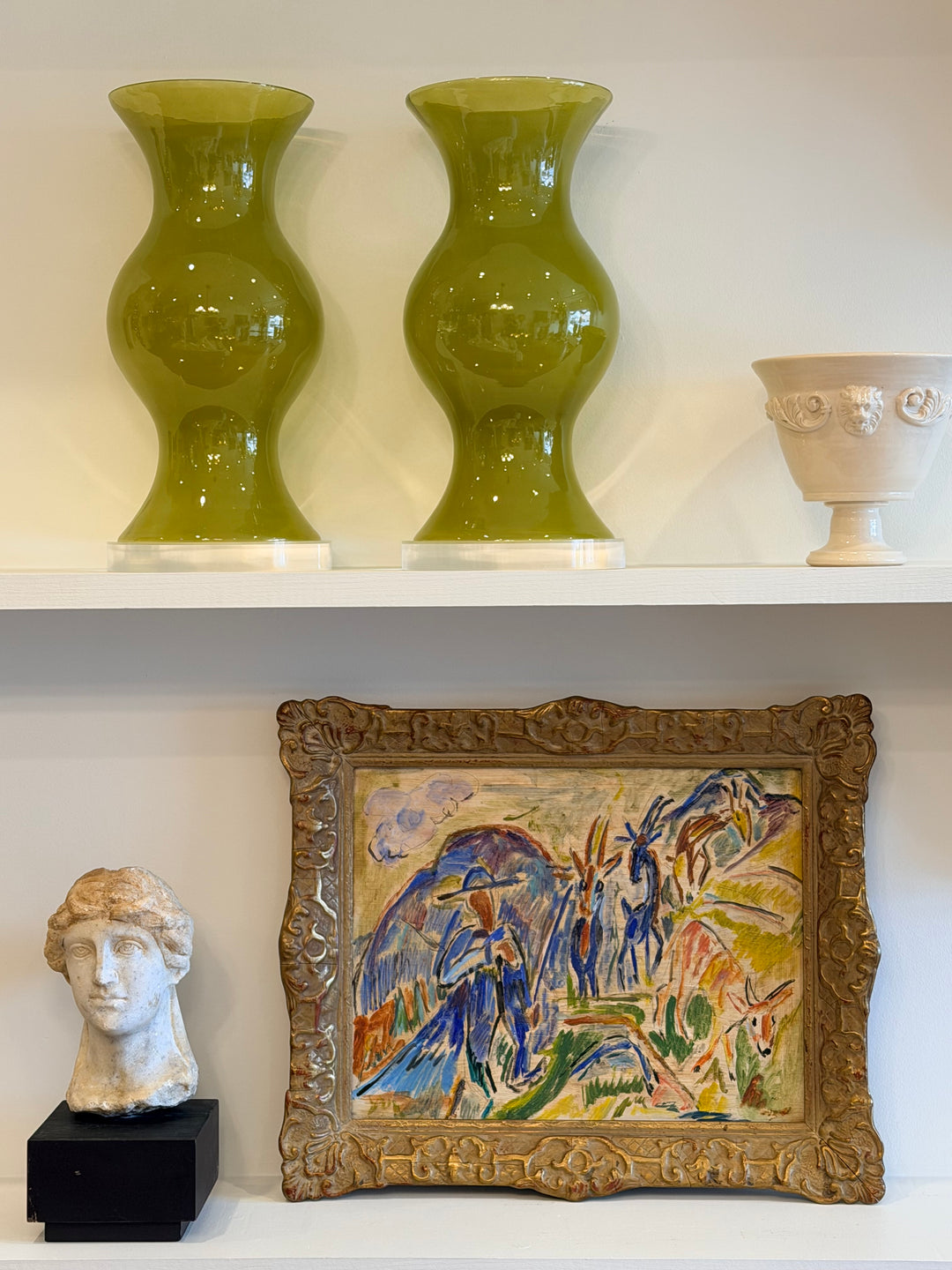 French Expressionist Pastoral Scene with Goats — Oil on Board 1950