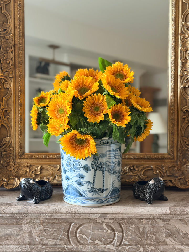 Hand-Painted Blue &amp; White Porcelain Cachepot