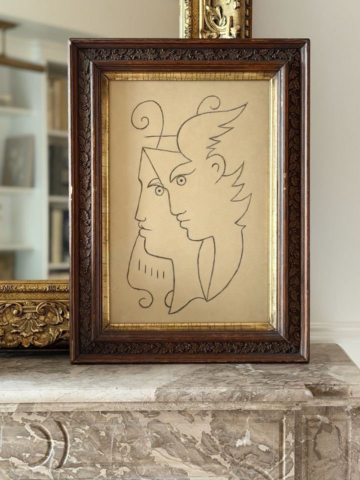 Charcoal Figural Drawing in the Manner of Jean Cocteau