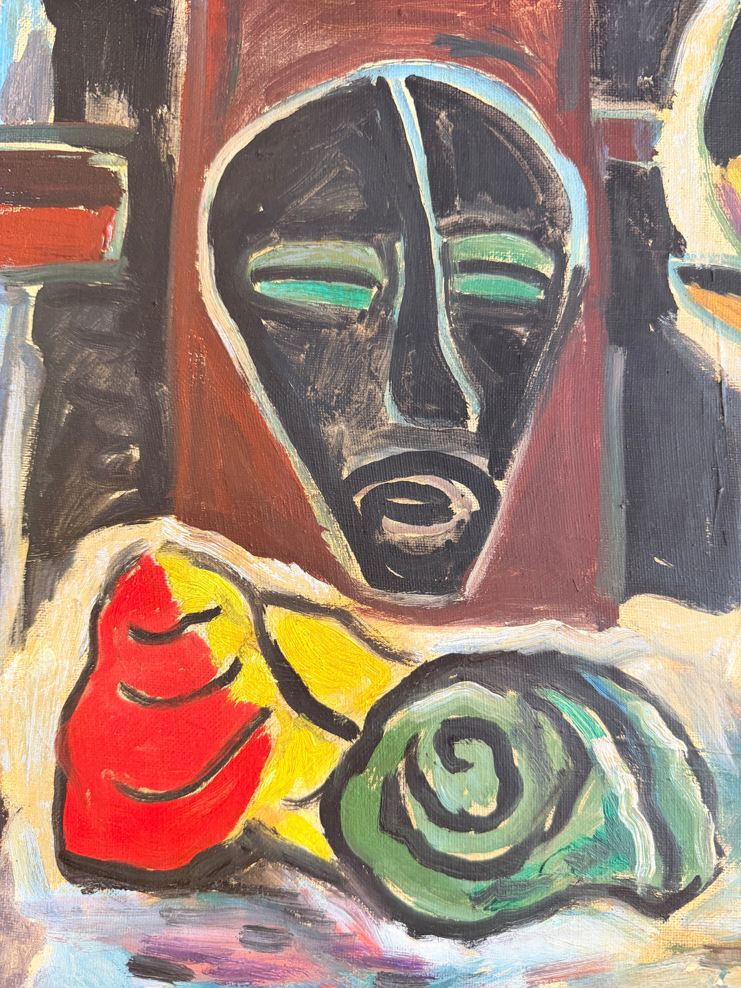 French Modernist Composition with Mask and Animal Figure, Circa 1950