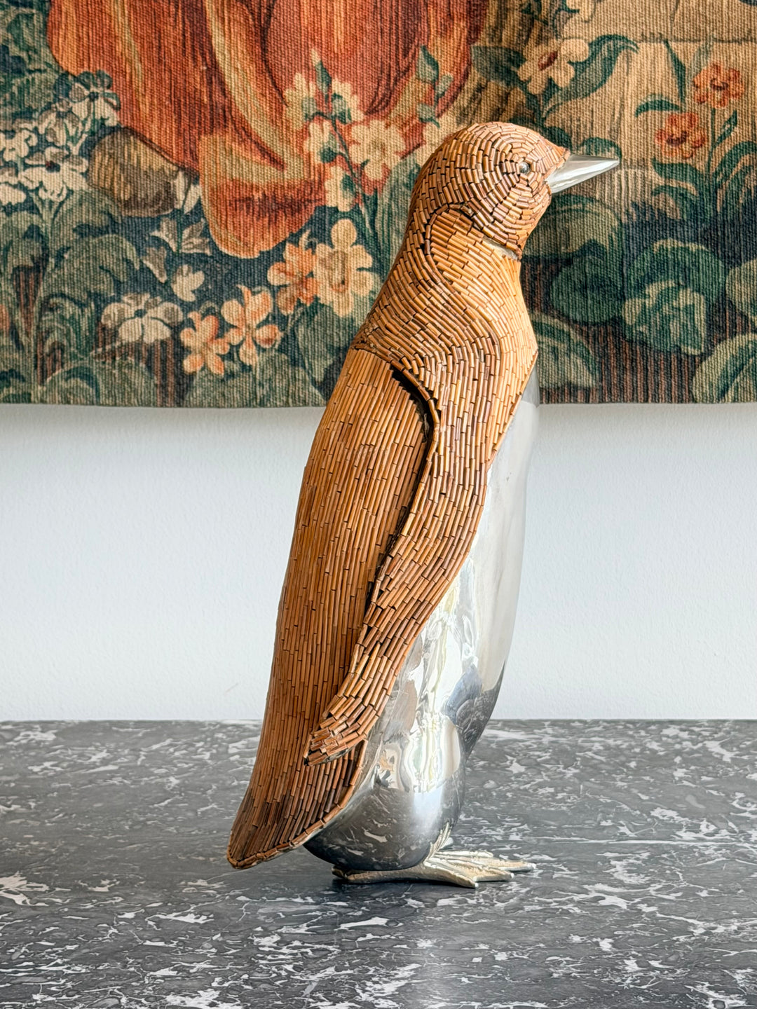 Sergio Bustamante Style Woven Rattan Penguin Sculpture