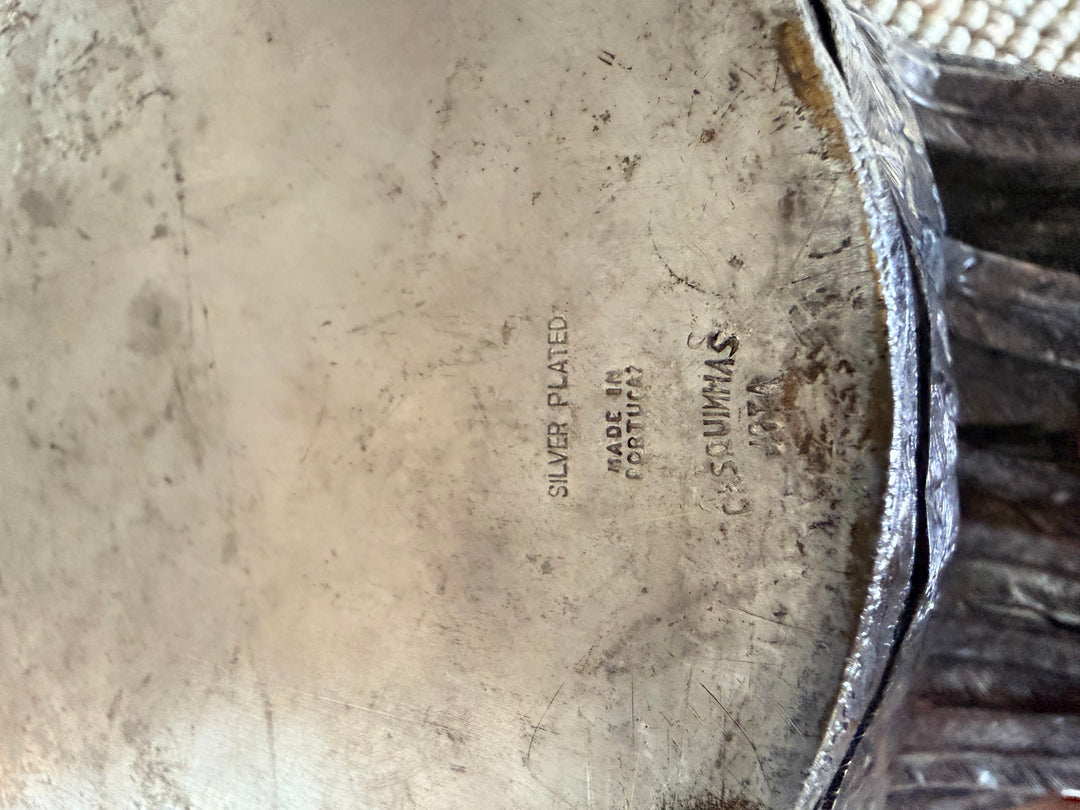 Sculptural silver form swan jardinière from 20th-century Portugal with elegant, detailed design by Housebound Interiors.