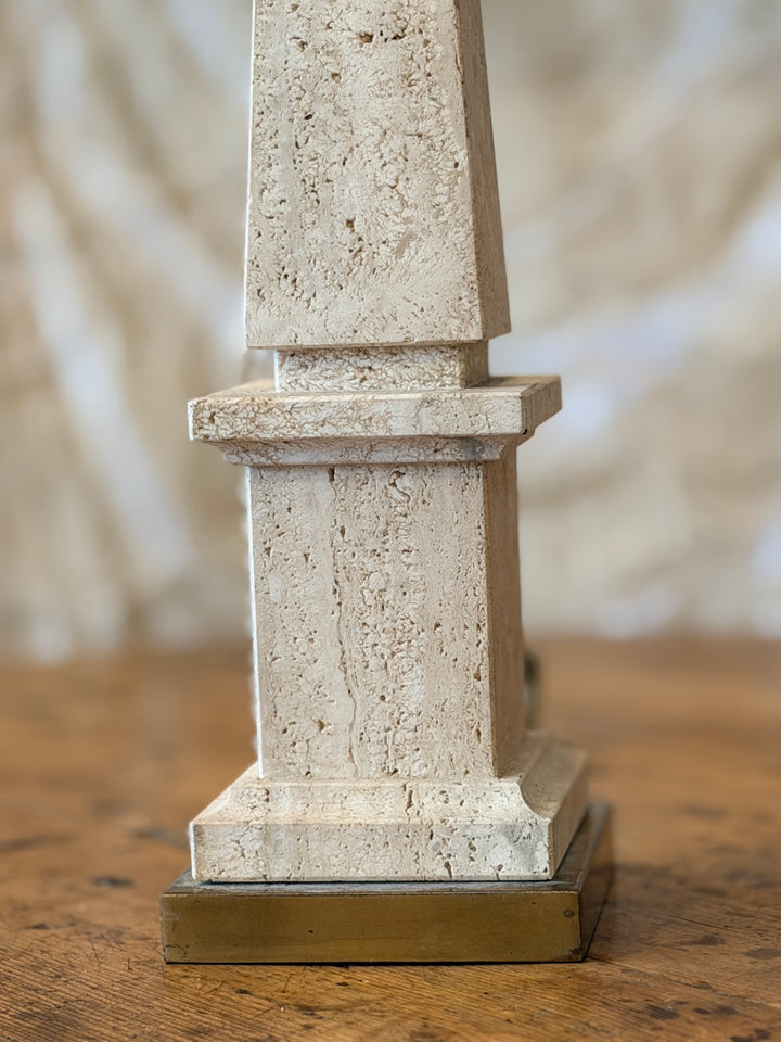 Italian Travertine Obelisk Table Lamp