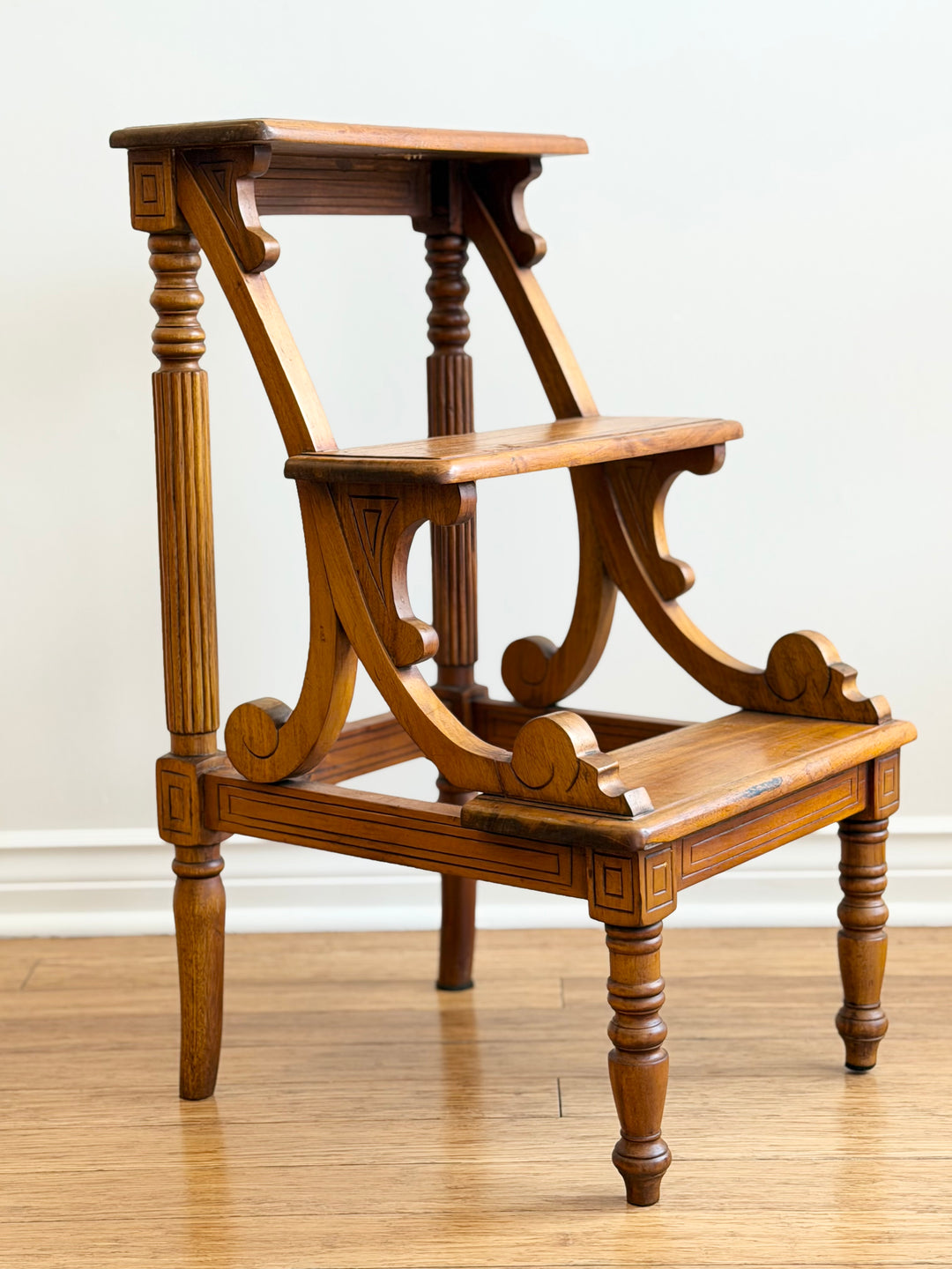 English Mahogany Library Steps - Early 20th Century