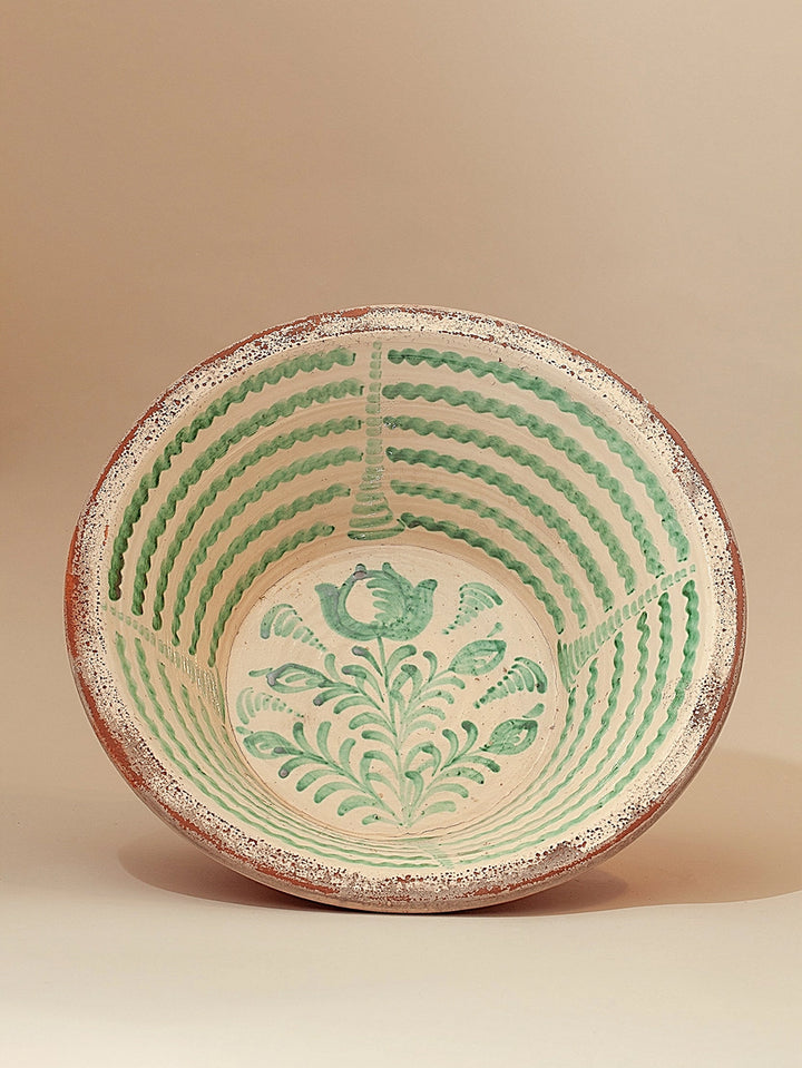 Granada Hand-Painted Andalusian Green Glazed Ceramic Basin - Floral