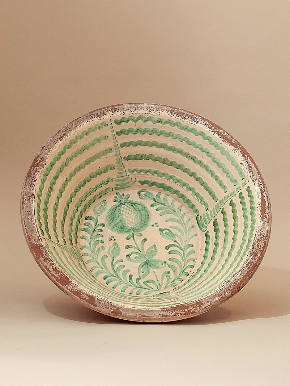 Large Granada Hand-Painted Andalusian Green Glazed Ceramic Basin - Garden