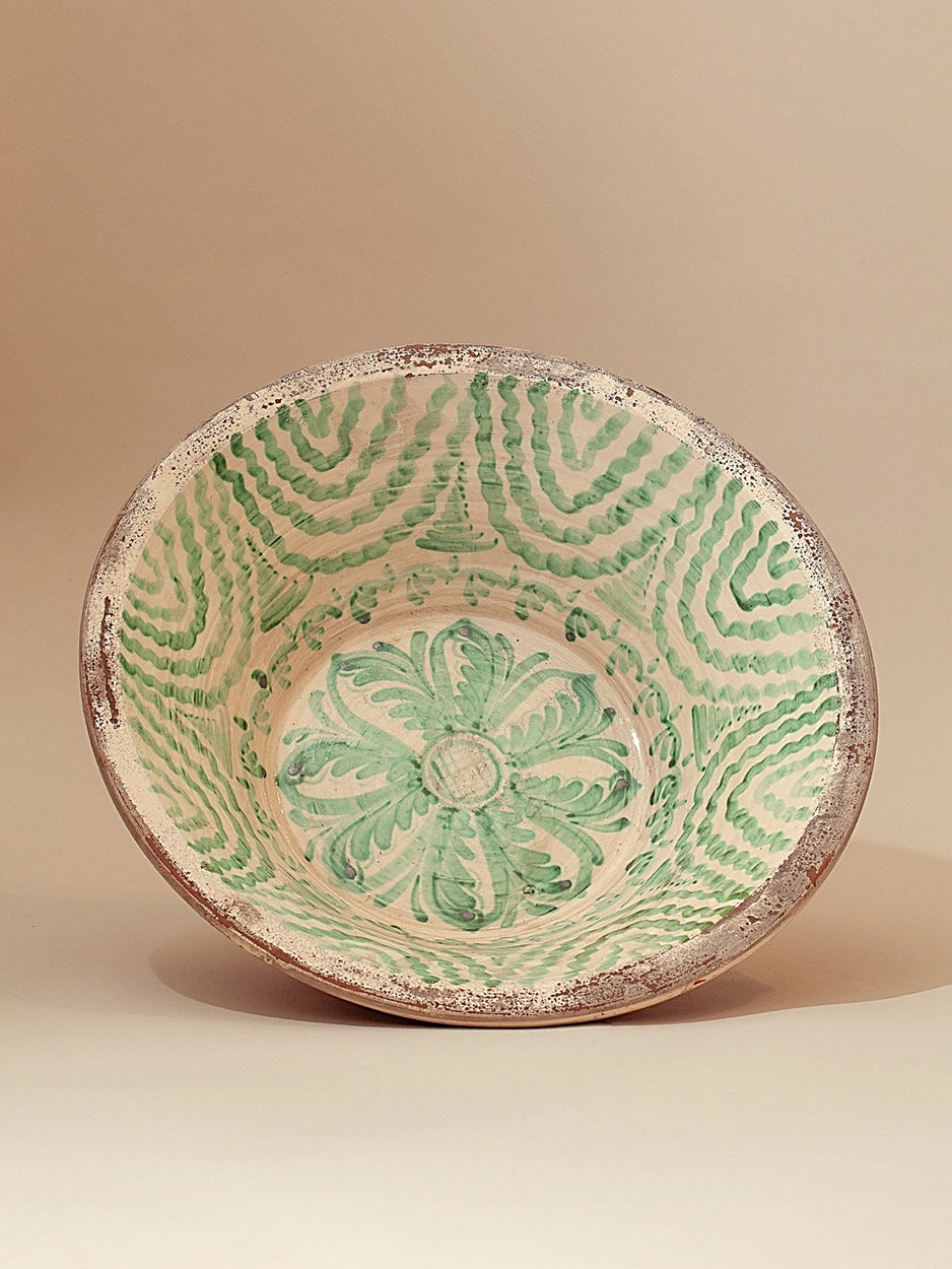 Granada Hand-Painted Andalusian Green Glazed Ceramic Basin - Sun
