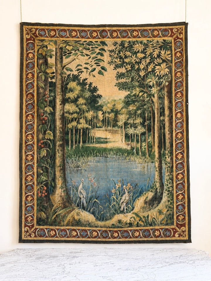 19th Century French Hand-Painted Scenic Tapestry