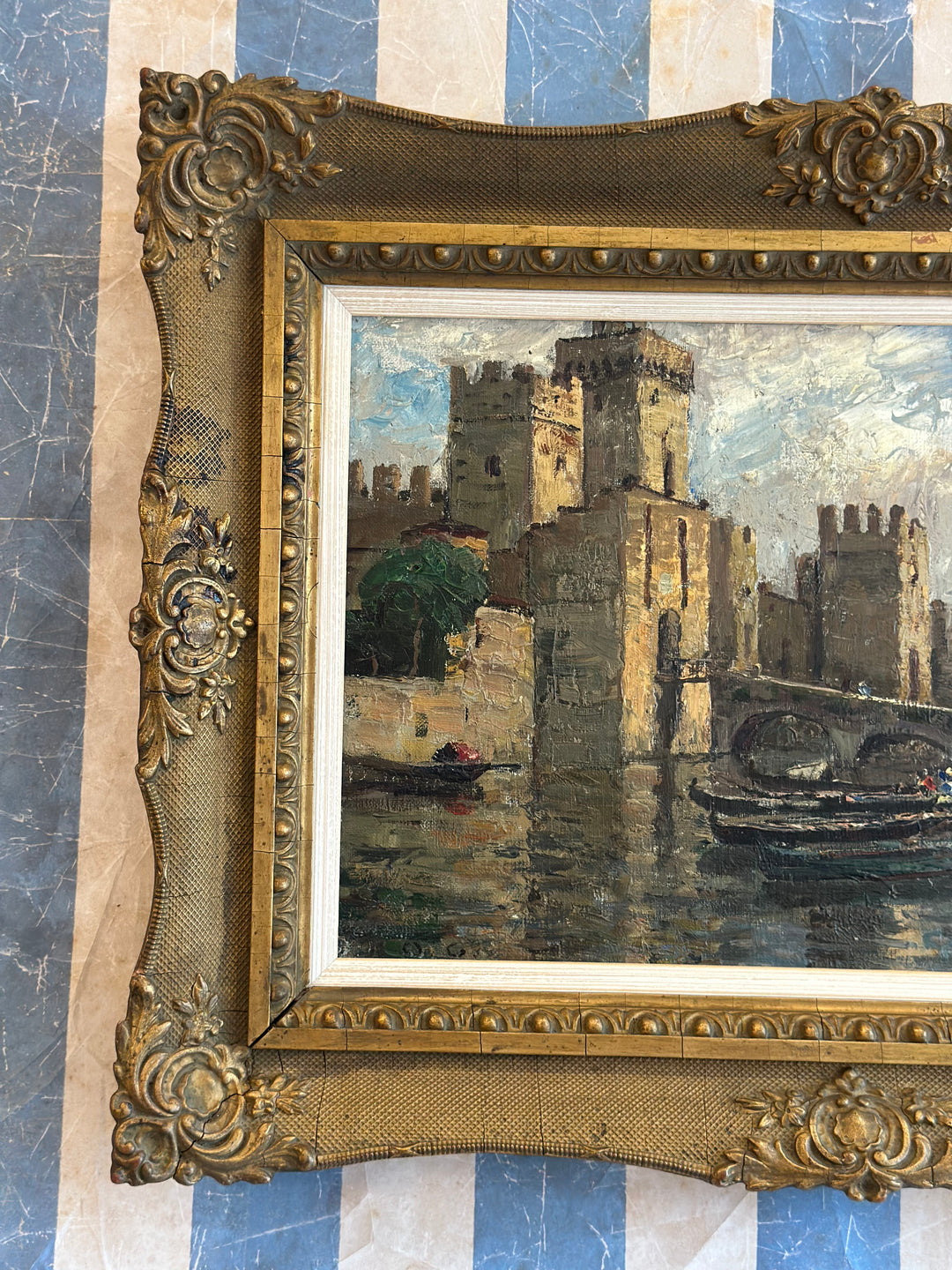 Impressionist Oil of Scaligero Castle, Italy - 20th Century