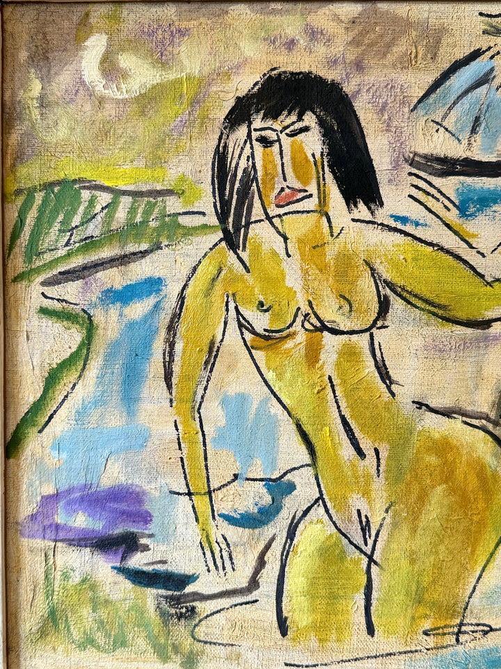 French Modernist Bathers Oil Painting - 1940’s