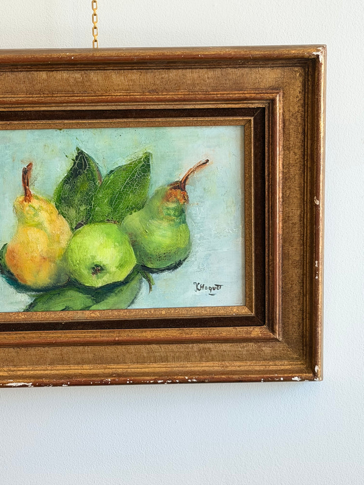 French Still Life of Pears, Oil on Canvas, Early 20th Century