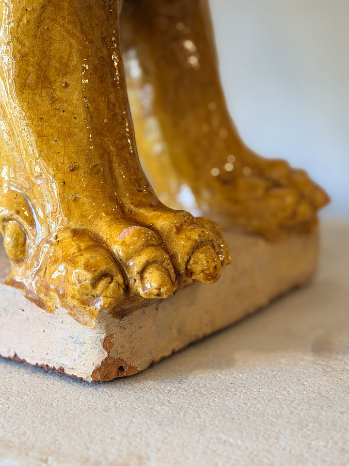 Rare 19th-Century Italian Majolica Lion Garden Stool / Sculptural Cocktail Table