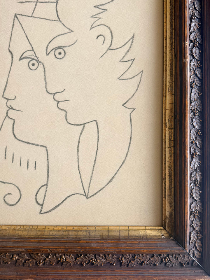 Charcoal Figural Drawing in the Manner of Jean Cocteau