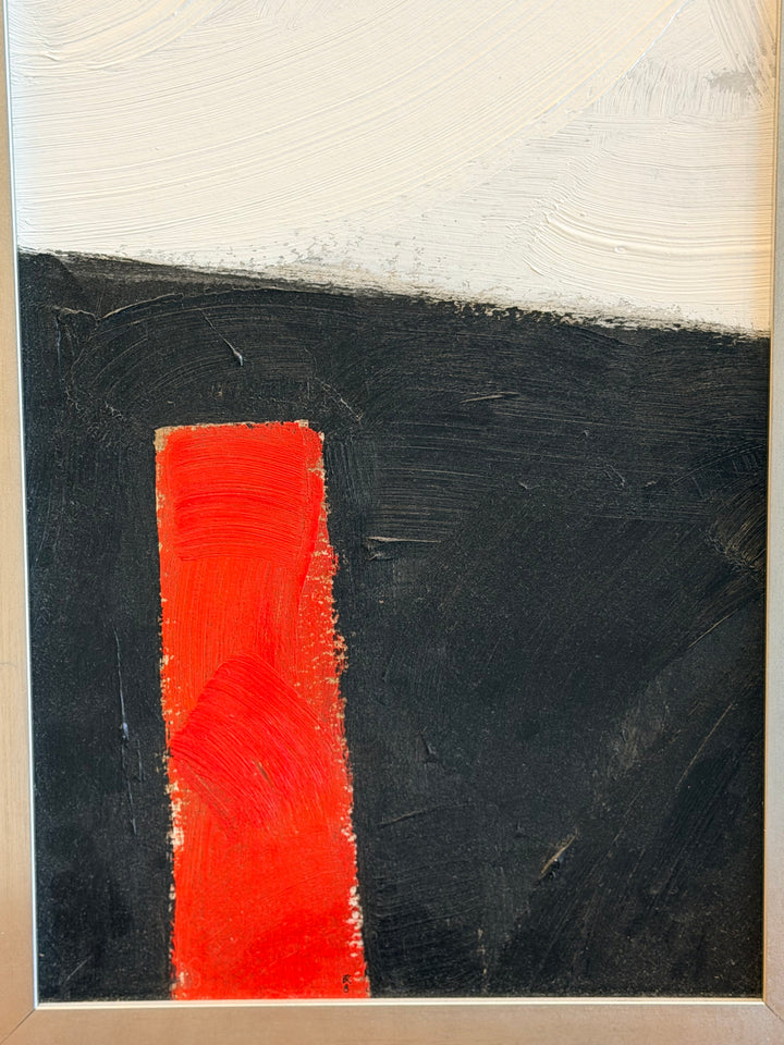 Abstract Geometric Oil on Board, Red Vertical Form