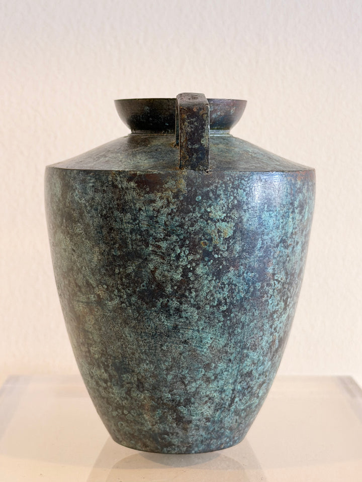 Verdigris Iron Amphora on Lucite Base, Mid-20th Century