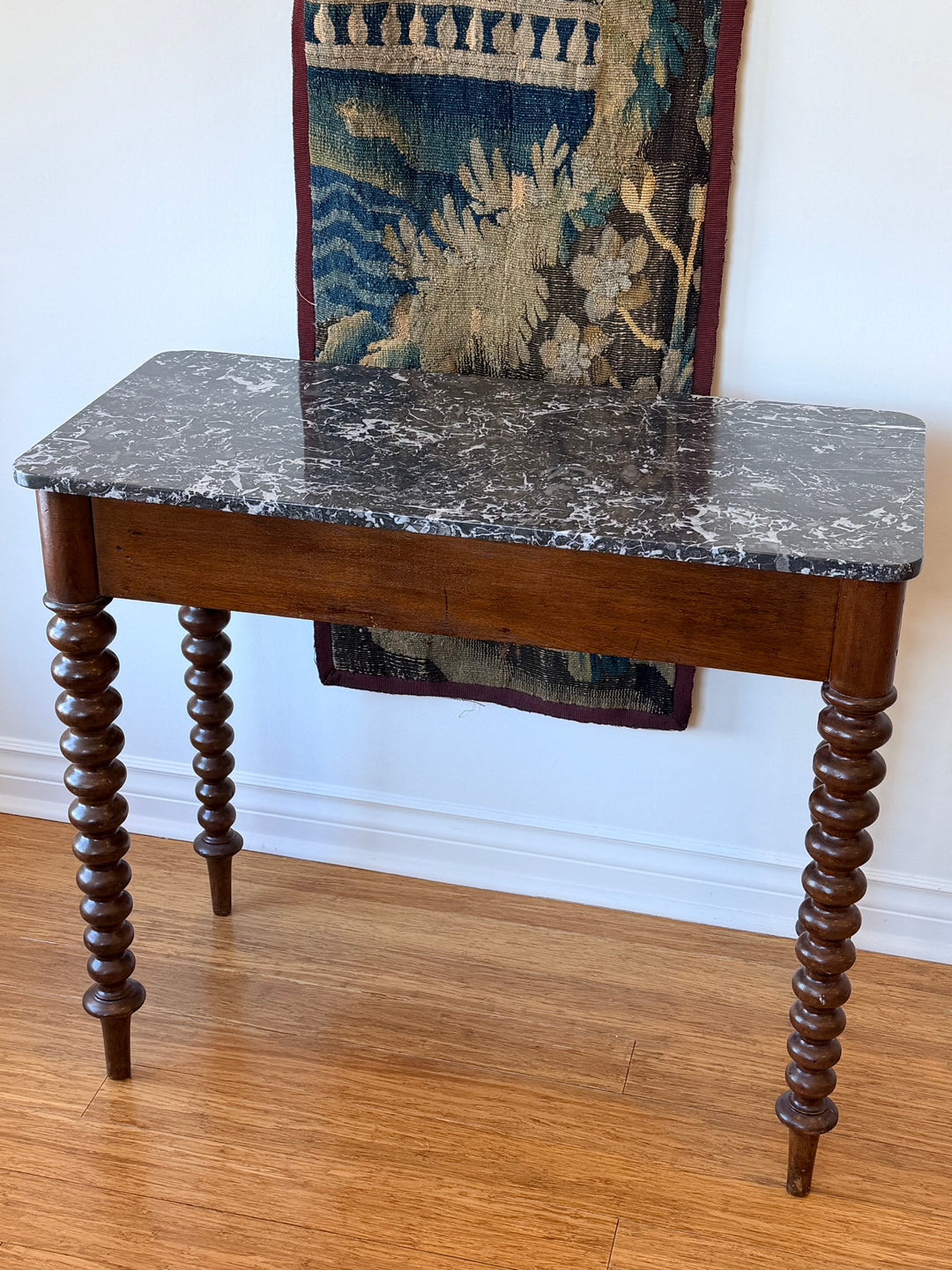 Early 20th-Century Marble-Top Console Table with Barley-Twist Legs