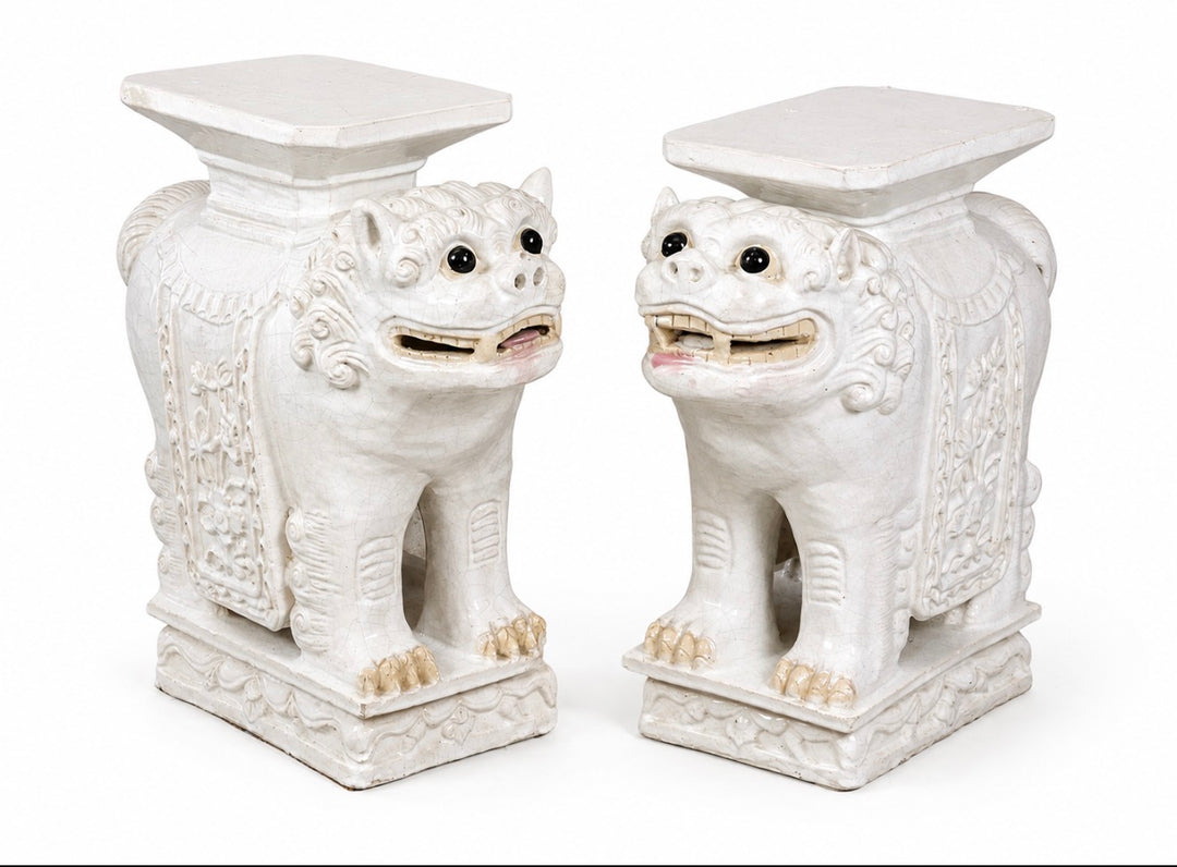Porcelain Foo Dog Garden Stools - 20th Century