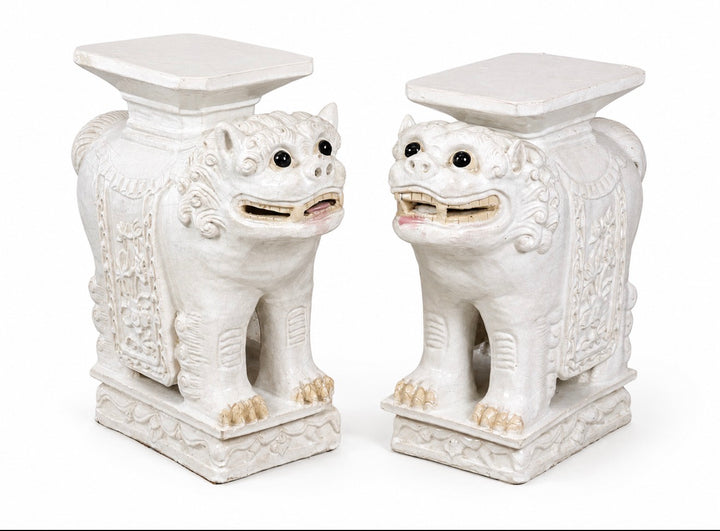 Porcelain Foo Dog Garden Stools - 20th Century