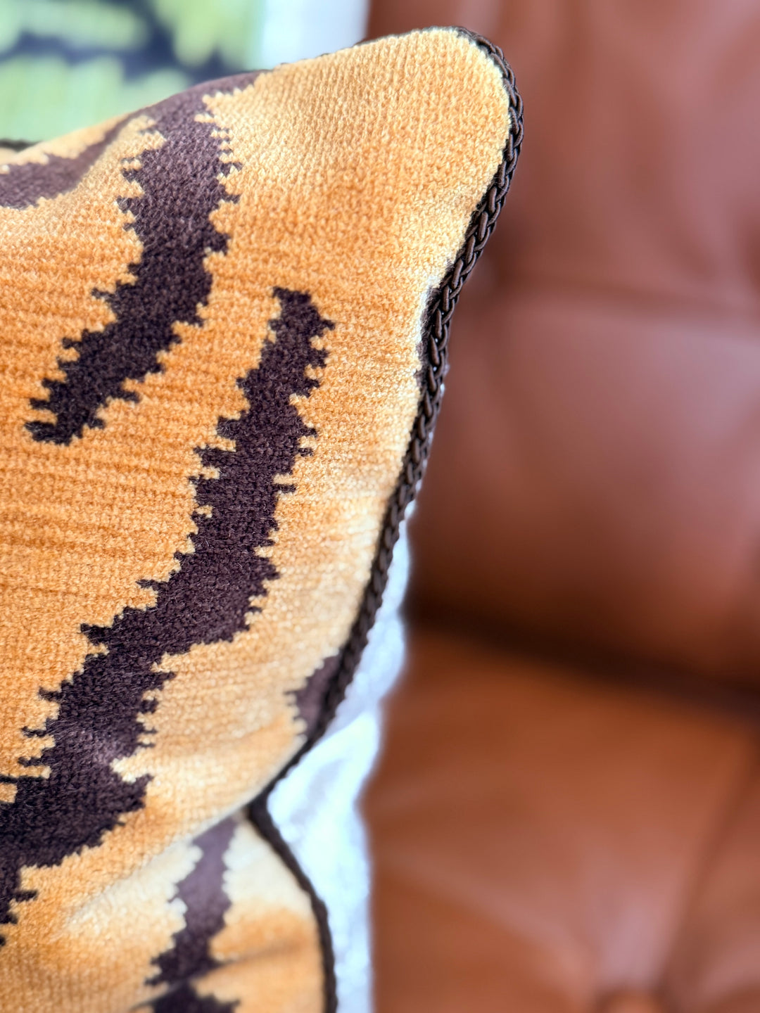 Scalamandré “Tigre” Velvet Pillow in Amber and Espresso - Medium