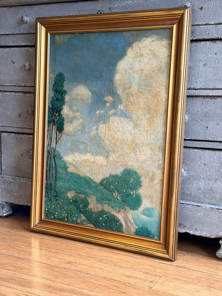 Late 19th Century French Mediterranean Coastal Landscape with Cypress Trees
