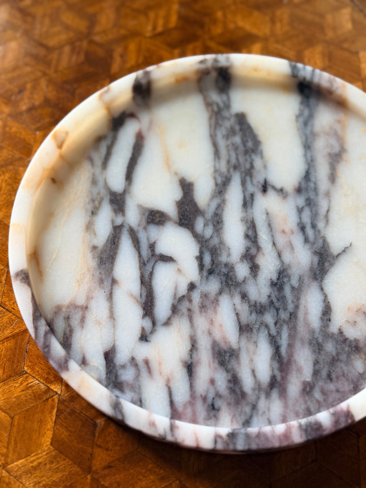 Italian marble catchall by Housebound Interiors, showcasing a sleek, polished marble tray for keys and small items.