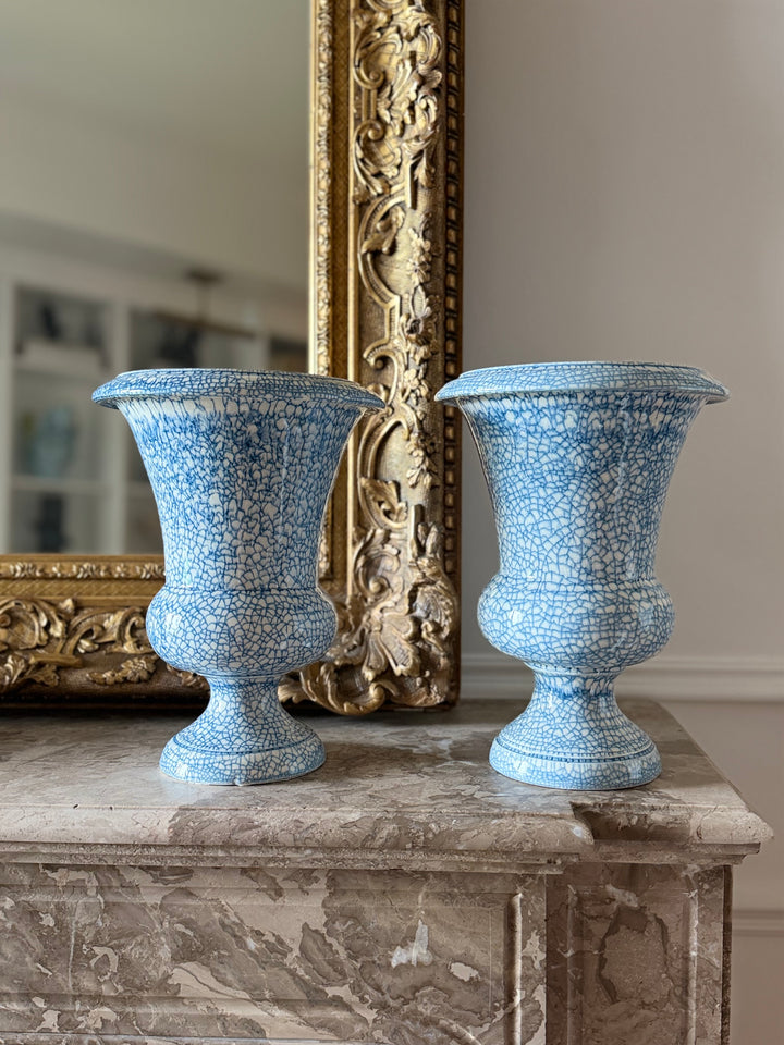Italian Blue Craquelure Glazed Urn