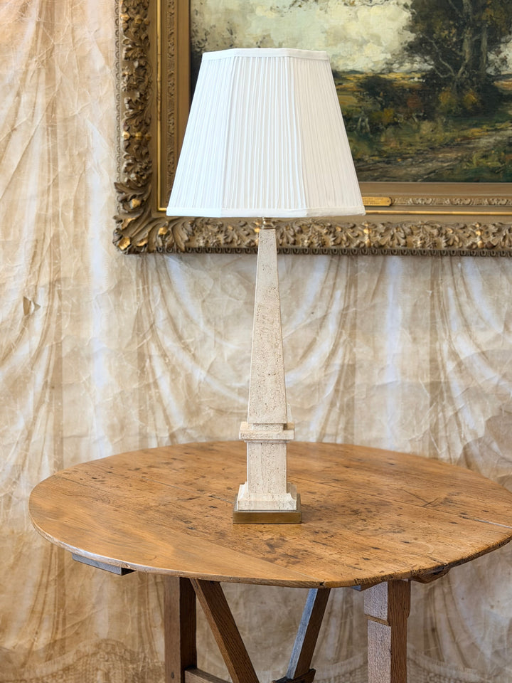 Italian Travertine Obelisk Table Lamp